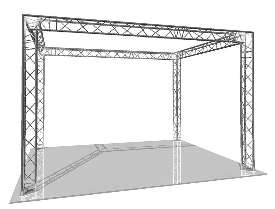 Modularer Truss-Ständer im Full-Perimeter-Stil, 3 m breit x 8 m tief | 2,5 m hoch | Mit zusätzlichen Beinen (X4)